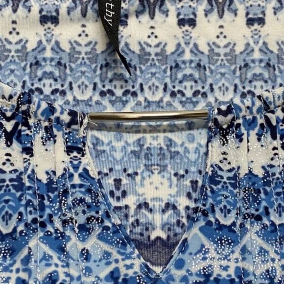 Cathy Blouse Women's Small Blue Multicolor Shimmer 3/4 Sleeve Lightweight NWOT - Picture 7 of 9